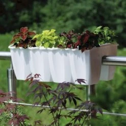 Relingbloembak Wit - 58 × 28 × 20 Cm