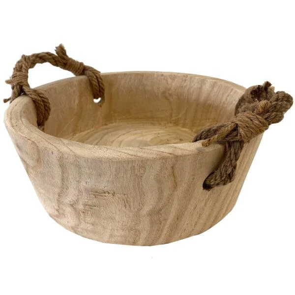 Bowl In Hout Met Jute Handgrepen - Ø 29 × 10 Cm 3 Bowl In Hout Met Jute Handgrepen - Ø 29 × 10 Cm