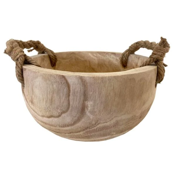 Bowl In Hout Met Jute Handgrepen - Ø 30 × 14 Cm 3 Bowl In Hout Met Jute Handgrepen - Ø 30 × 14 Cm