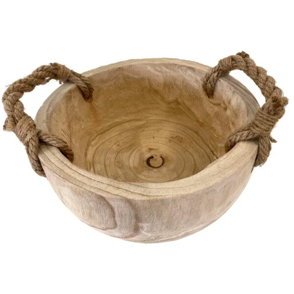 Bowl In Hout Met Jute Handgrepen - Ø 30 × 14 Cm 4 Bowl In Hout Met Jute Handgrepen - Ø 30 × 14 Cm - Afbeelding 2